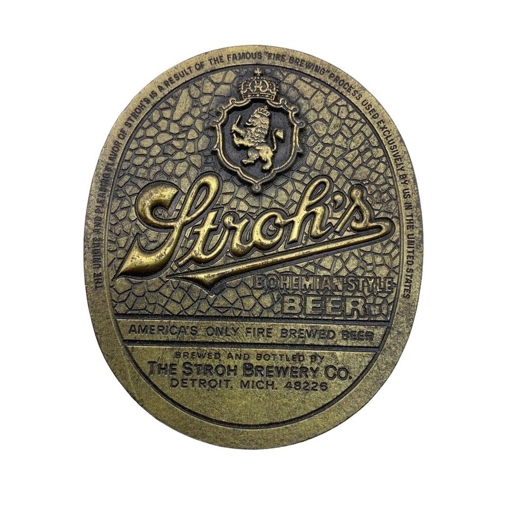 Strohs Beer Promo Belt Buckle Bohemian Style Vintage 70s Brass Detroit Lion